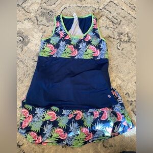 Cross Court Blue and Green Tennis Pickleball Tank Top and Skirt